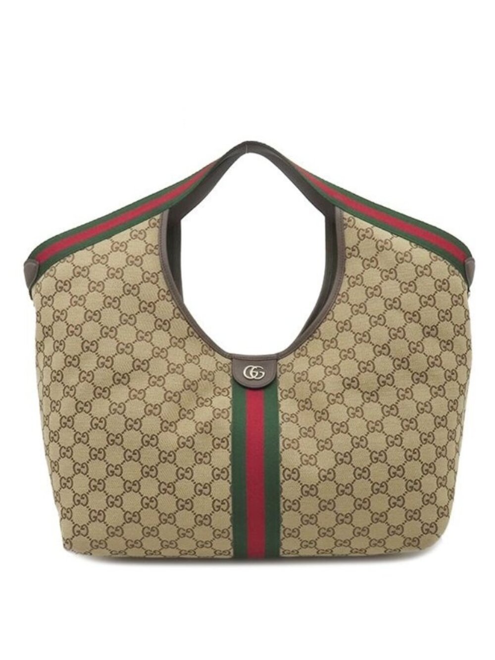Gucci Tote Bag Large Canvas Leather Beige Brown Champagne Gold GG